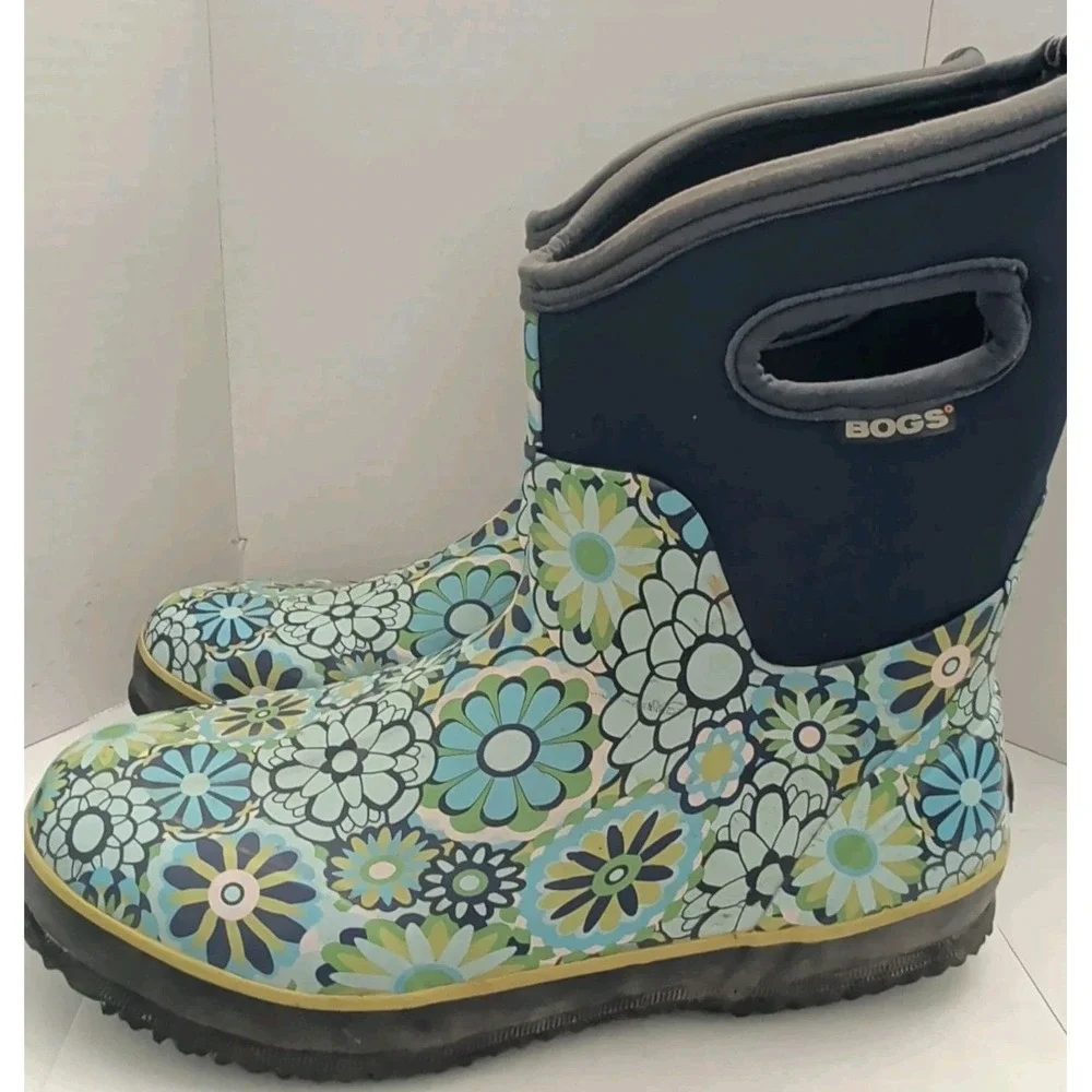 Bogs Classic Mid Ambrosia Retro 70s Daisy Floral Boots Women Sz 11 Barn Chore